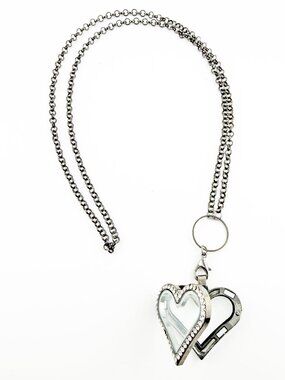 Crystal Heart Memory Floating Locket Lobster Clasp Necklace - Gunmetal-toned